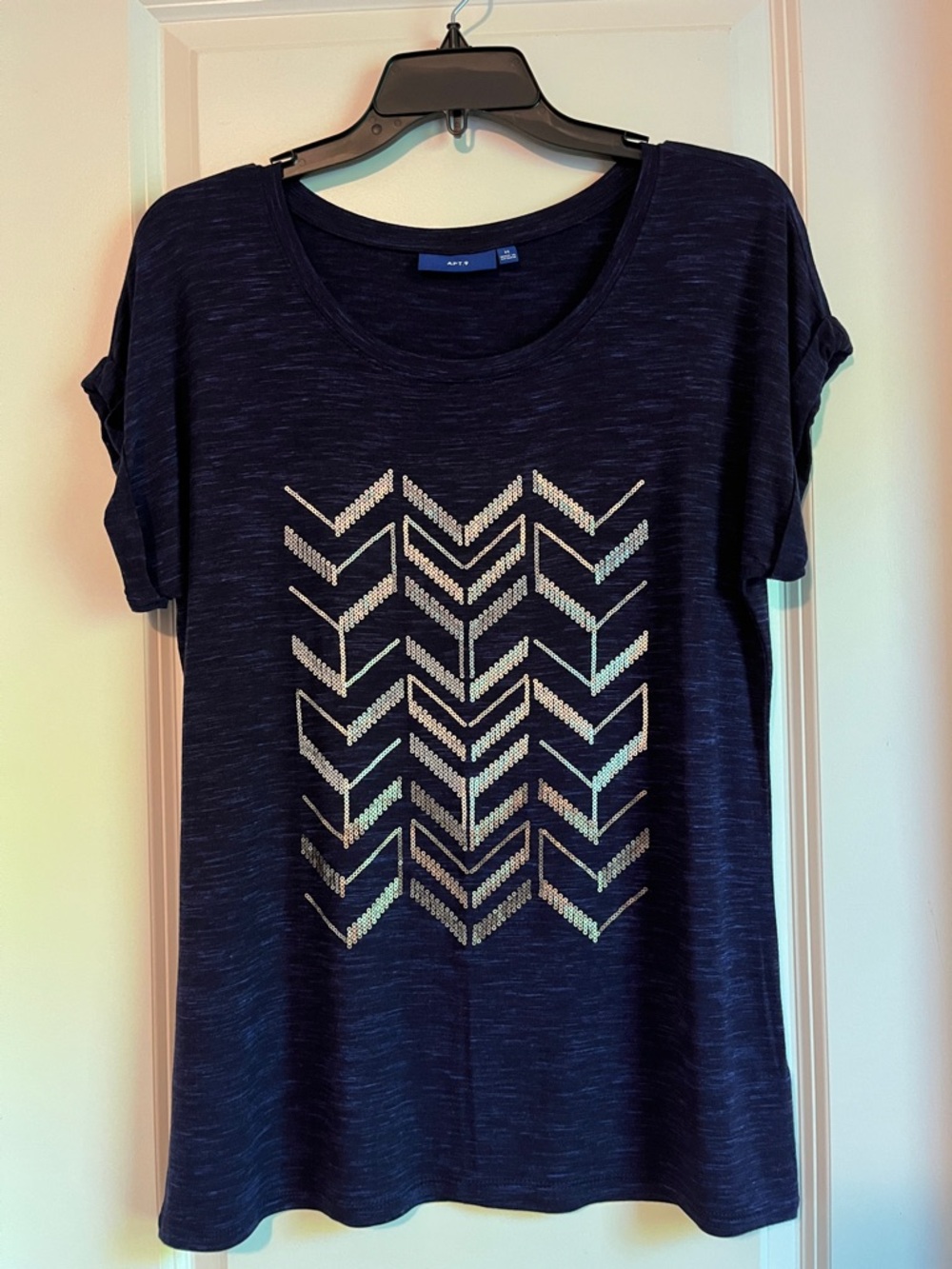 Apt. 9 Short Sleeve Navy Sequin Detail Women’s Medium Top